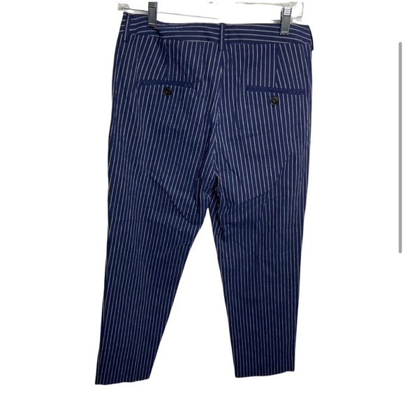 $265 NWT Weekend Max Mara Size 8 Aral Linen Blend Stripe Navy Blue Trousers - Picture 3 of 5
